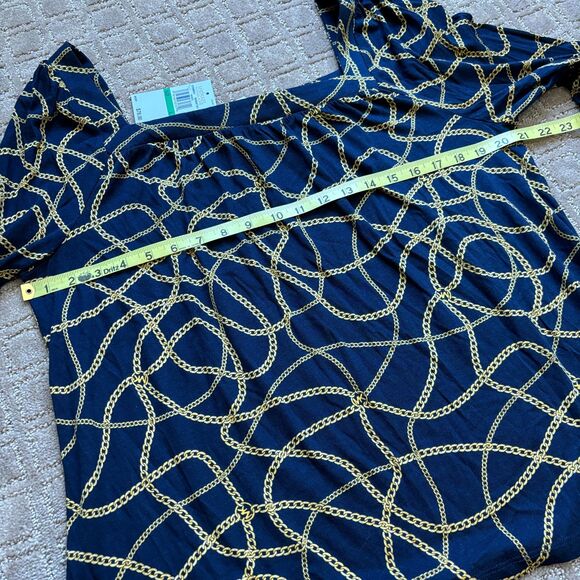 Michael Kors Navy Gold Chain Blouse Women's Large Nautical Peasant MK Logo NWT - Picture 8 of 11